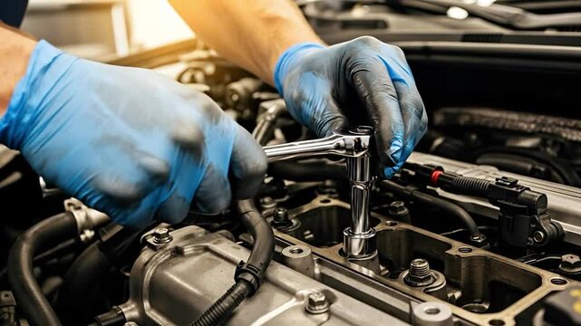 Professional Automotive Technician Performing Precision Cylinder Head Maintenance