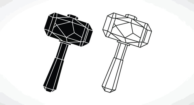 Thor mjolnir hammers black white line art Vector
