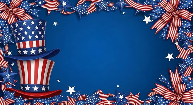 Patriotic fourth of july background with uncle sam hats and stars for holiday celebration design