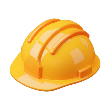 A glossy yellow 3D hard hat helmet symbolizing construction safety protection and worker readiness on a transparent background