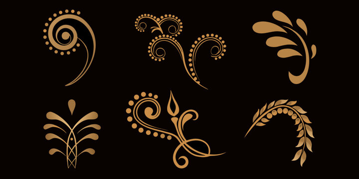 Elegant golden floral swirls and flourishes on a black background