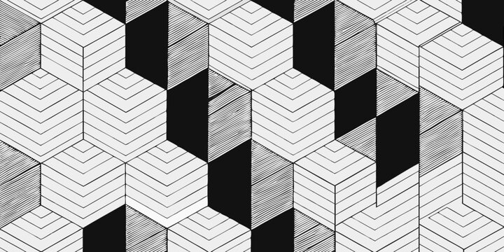 Abstract geometric pattern of black and white cubic shapes