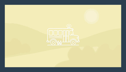 Naklejka premium School Bus Icon on Sunny Landscape Background