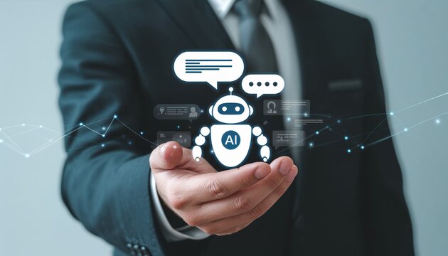 Business Professional Presenting a Robot With AI Capabilities in a Modern Office Setting