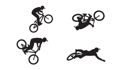 Naklejka premium BMX Rider Silhouettes Performing Tricks On White Background For Sports Concepts