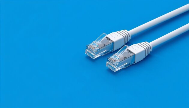 Network Cables on a Blue Background Ready for Data Connection in a Modern Office Setup