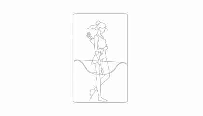 Fototapeta premium Archer Woman Silhouette with Bow and Arrows, Minimalist Line Art