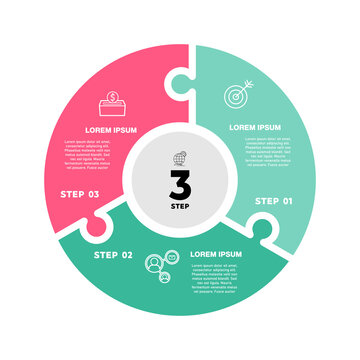 Vector circle puzzle 3 step for business communication visual presentation template. Infographic 3 options. Vector editable.