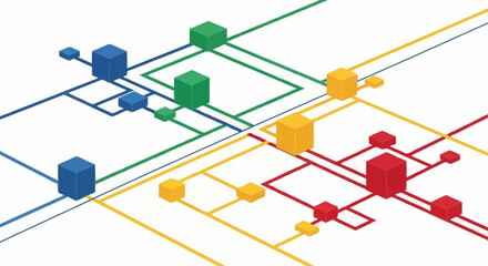 Colorful geometric shapes and lines network. © Lim