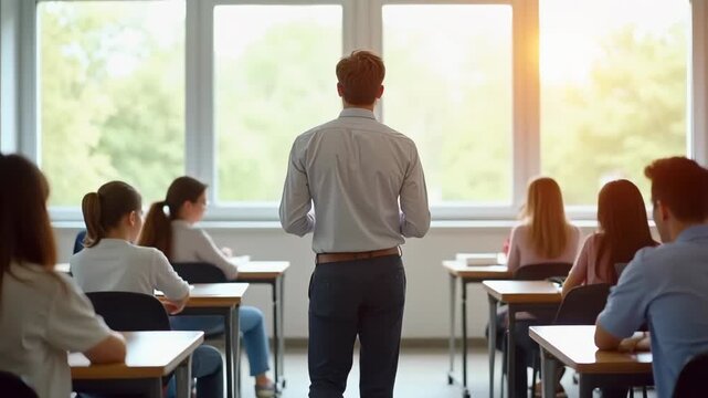 teacher observing student collaboration in modern classroom