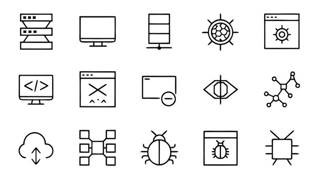 High-contrast white line icons of an eye with a shield and a microprocessor chip displayed against a solid black background for technology branding purposes.