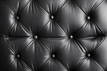 Fototapeta premium Elegant black leather upholstery is textured with classic button tufting to create a sophisticated backdrop