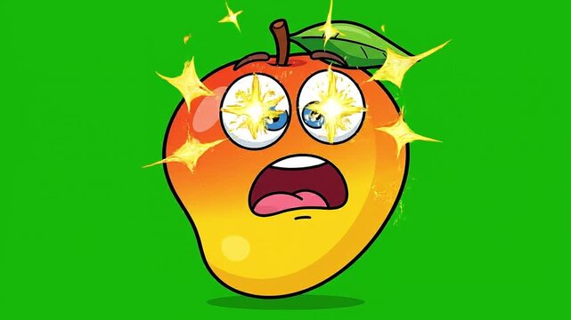 Surprised Cartoon Mango Character with Shocked Expression