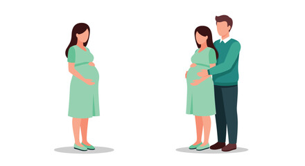 Fototapeta premium Pregnant woman with husband vector illustration of a happy expectant couple for maternity and parenthood concepts