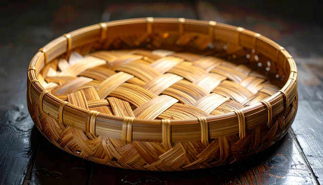 Close up of woven bamboo basket showing detailed texture and craftsmanship