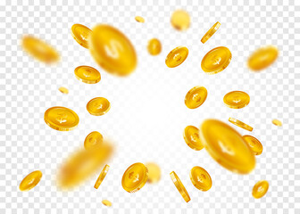 Gold coins explosion. Realistic flying golden dollar sing coins splash. Coins burst and explode wealth, jackpot, treasure, and finance concept © AI-Studio