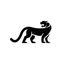 Obraz premium Black Panther Silhouette Standing and Roaring, Minimalist Graphic Design Element