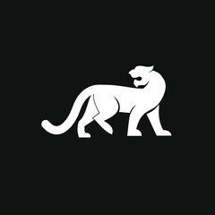 Obraz premium White Stylized Panther Logo Design with Open Mouth on Black Background