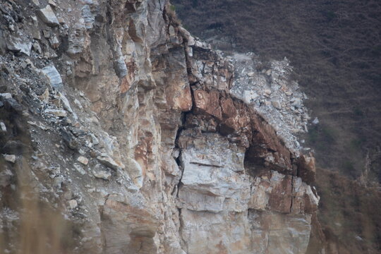 Large-scale marble quarry and stone extraction site in the mountainous region of Swat, Pakistan.