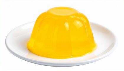 Fototapeta premium Yellow jelly dessert on white plate