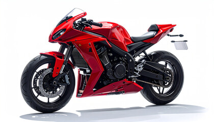 Obraz premium Sleek red sport motorcycle presented on a clean white background studio shot