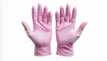 Obraz premium Pink Disposable Gloves on White Background