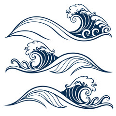 Fototapeta premium Traditional japanese wave designs in dark blue with graphics are suitable for