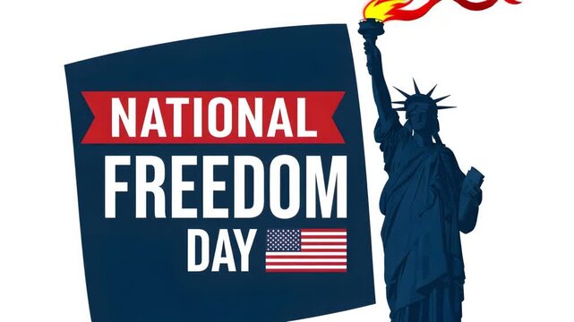 National freedom day celebration with statue of liberty and american flag waving 4K Ai HD high quality video.