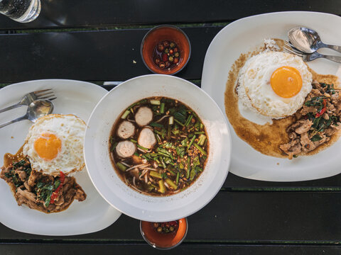 Thai breakfast delight. Traditional Thai dishes served beautifully