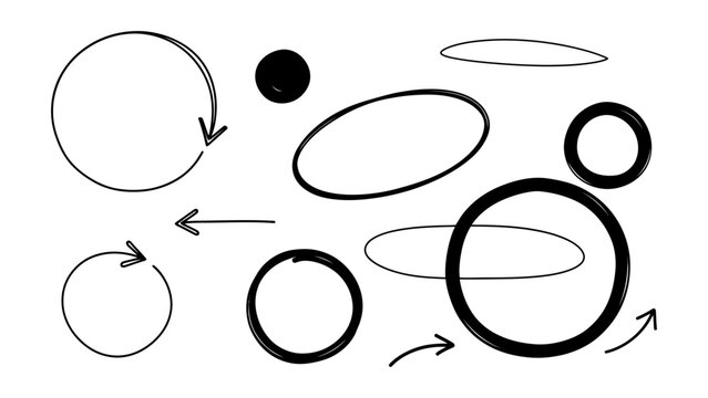Hand drawn circle and arrow icons set for highlighting and annotating presentation slides or website design elements