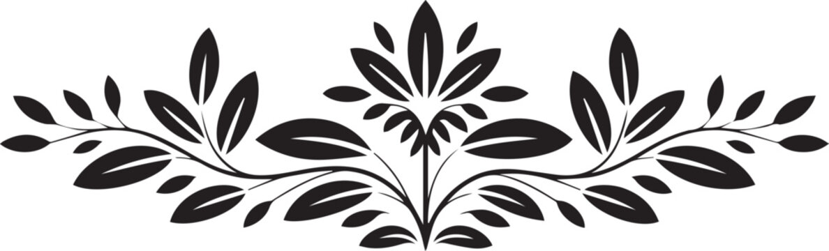 Black floral border, leafy vector design, elegant foliage frame, decorative botanical element