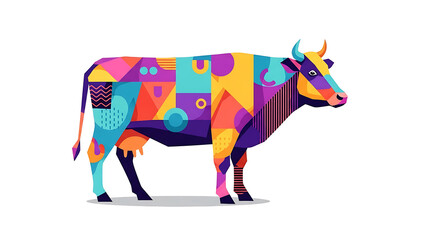 Obraz premium Modern artistic cow illustration showcasing a vibrant geometric pattern and abstract design style