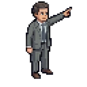 Pixel art 8-bit isometric diverse business people, investors, traders, and office workers character sprite sheet asset pack isolated on transparent background
