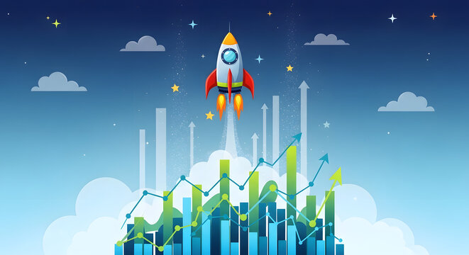 Rocket Launching Above Growing Charts