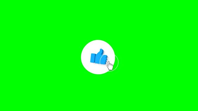 3D Animated Notification Bell and Like Button Overlays with Cursor Click and Particles on Green Screen Chroma Key