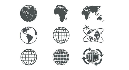 A comprehensive vector icon set illustrating global themes, world travel, digital connectivity, and geographical maps for international concepts © PixelSingleStudio