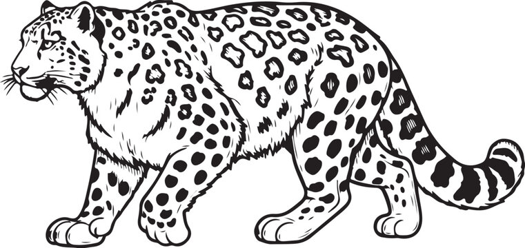 Snow leopard, hand drawn simple sketch vector illustration