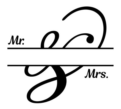 Mr and Mrs family name sign split monogram vector design	