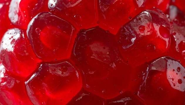 Close up of vibrant red pomegranate seeds macro detail copy space
