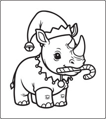 Fototapeta premium Cute animal wearing christmas costume in winter scene black line art vector illustration activity coloring page for kids happiness and relaxing