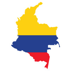 Obraz premium Map of Colombia in National Flag Colors Yellow Blue and Red