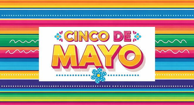 Cinco de Mayo celebration banner with colorful stripes and flowers