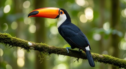 Obraz premium Toco Toucan with Large Orange Beak Perched in Amazon Rainforest