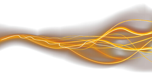 glowing golden light trails transparent background, cinematic abstract energy waves with flowing neon lines © 8 Bit Studio