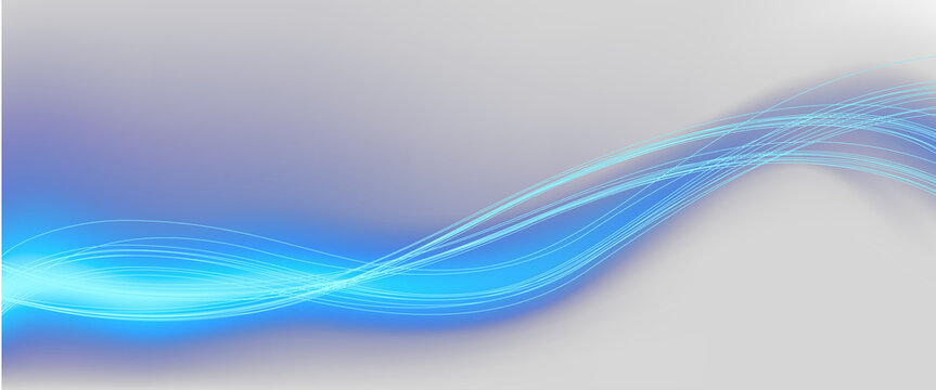 abstract blue cinematic energy light trails on transparent background, futuristic motion glow lines, neon blue trail