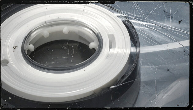 Close up of a tape reel with a vintage aesthetic textured background