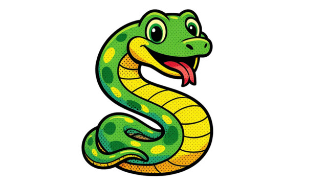 A cute green snake cartoon character with a funny smile, designed as a vector illustration of a wild reptile serpent for the 2013 year of the jungle python