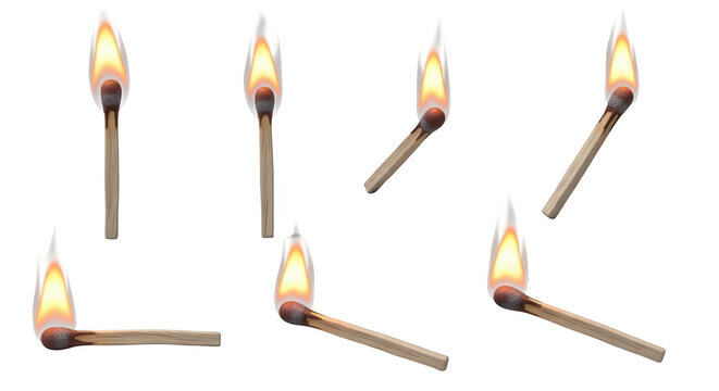 burning matchsticks set against white fire safety education or concepts like ignition or danger