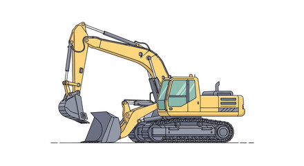 Yellow excavator digging machine heavy equipment. © Candra