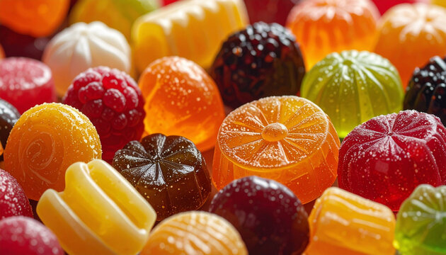 Close up of assorted colorful jelly candies for various culinary projects